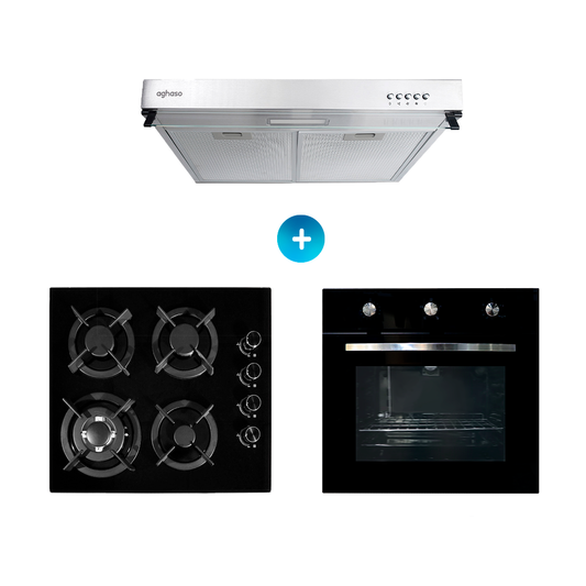 Combo: Encimera 4 hornillas GN + Campana Extractora 60 cm + Horno a gas 4 funciones GN
