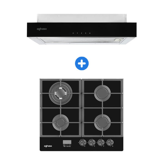 COMBO: ENCIMERA AGHASO MESA VIDRIO 60 CM COMPACTA GLP + CAMPANA EXTRAIBLE PREMIUM 60 CM