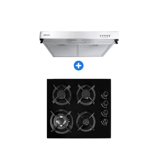 COMBO: ENCIMERA 4 HORNILLA + CAMPANA AGHASO EXTRACTORA 60 CM
