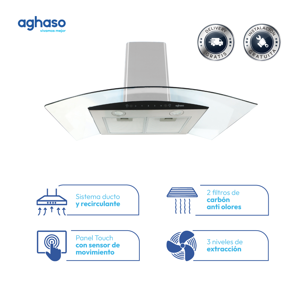 Campana Aghaso Chimenea Touch 90 CM