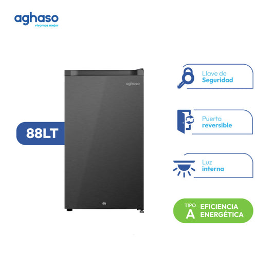 Frigobar Aghaso 88 Litros Negro con Rack para Botellas y Puerta Reversible