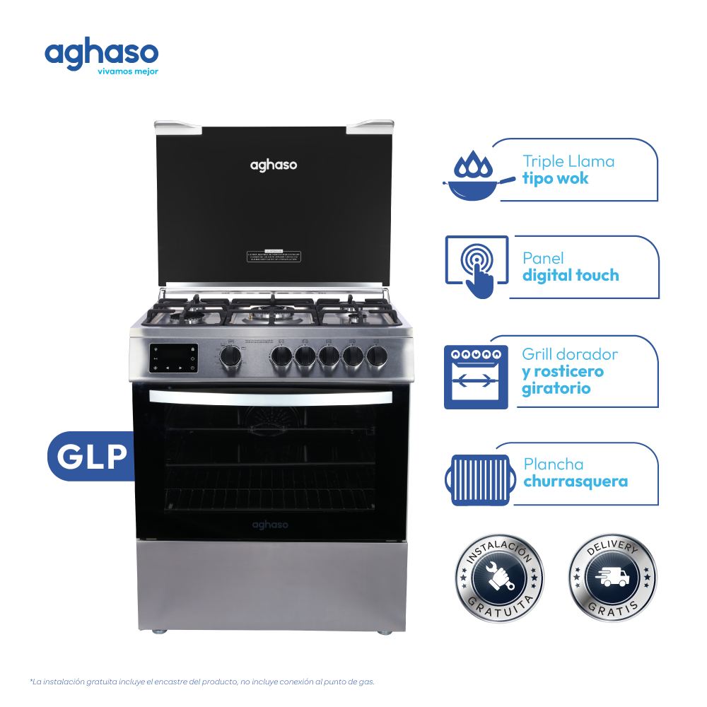 COCINA DE PIE AGHASO DIGITAL 5 HORNILLAS 76 CM GLP