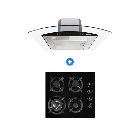 COMBO: ENCIMERA 4 HORNILLA + CAMPANA CHIMENEA TOUCH DE 60 CM