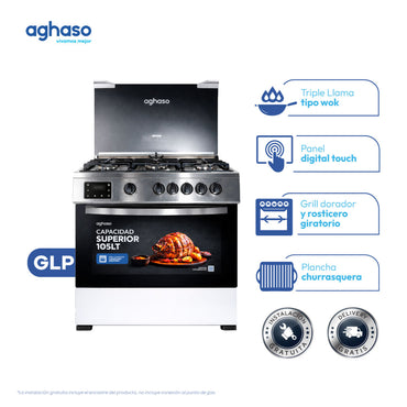 Cocina de Piso a Gas GLP Aghaso 5 Hornillas Digital