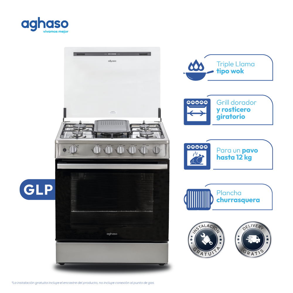 COMBO: COCINA AGHASO 5 HORNILLAS HIGH FLAME GLP + BICICLETA ARO 26