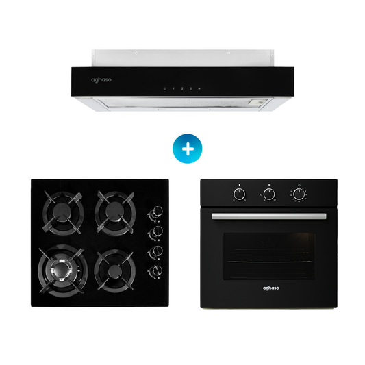 Combo: Encimera 4 hornillas GLP + Campana Extraible Premium 60 cm + Horno a gas 4 funciones GLP