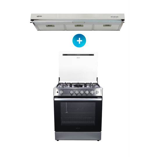 COMBO: COCINA AGHASO 5 HORNILLAS HIGH FLAME MAS CAMPANA EXTRACTORA 90 CM