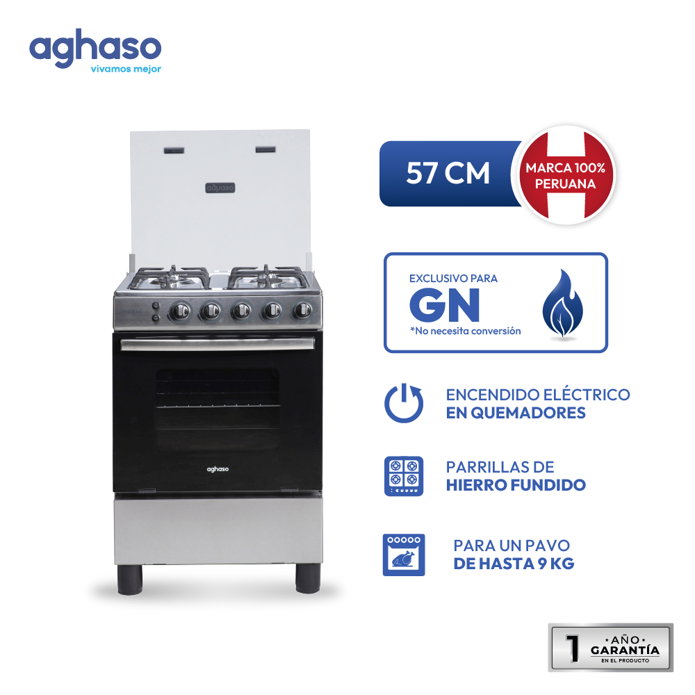 Cocina Aghaso 4 Hornillas Essential Gas Natural con Horno 67L