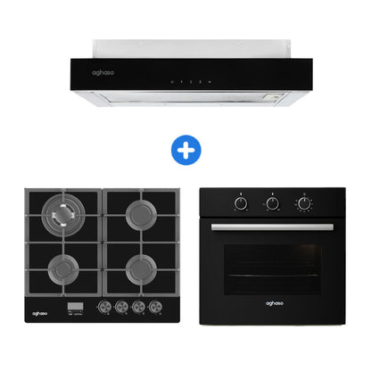 Combo: Encimera Aghaso Mesa Vidrio 60 CM Compacta GLP + Campana Extraible Premium 60 CM + Horno 4 Funciones GLP