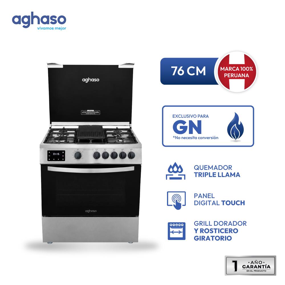 Cocina Aghaso 5 Hornillas Digital Gas Natural con Horno 105L