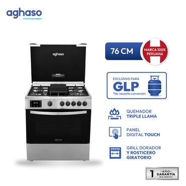 Cocina Aghaso 5 Hornillas Digital GLP con Horno 105L y Rosticero
