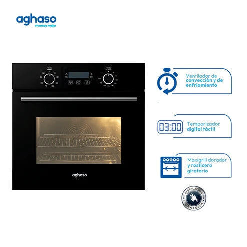 Tricombo Aghaso Black 90 cm: Campana Negra + Encimera + Horno Eléctrico