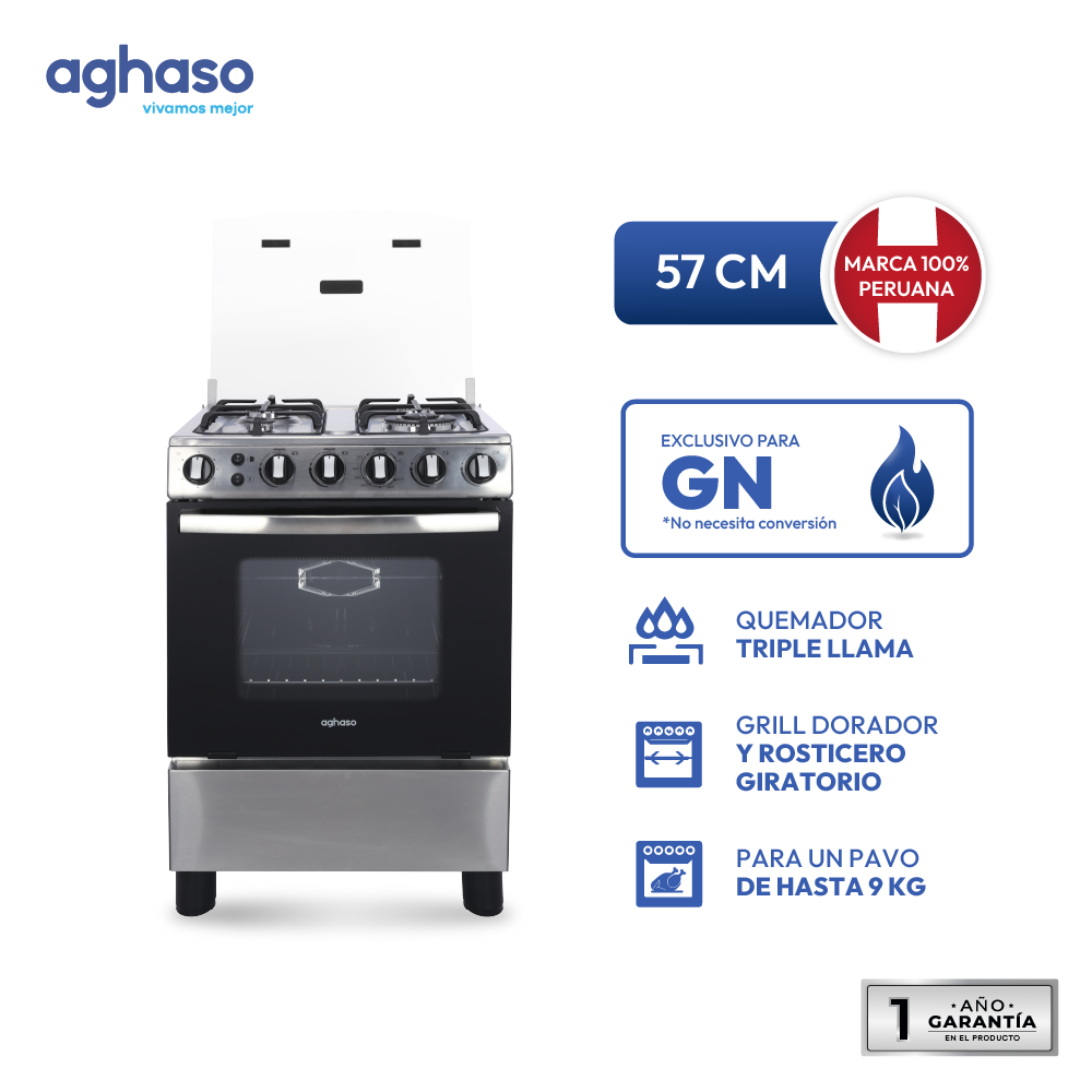 Combo Cocina Premium 4 Hornillas + Lavadora 12kg Silver Aghaso | GNV