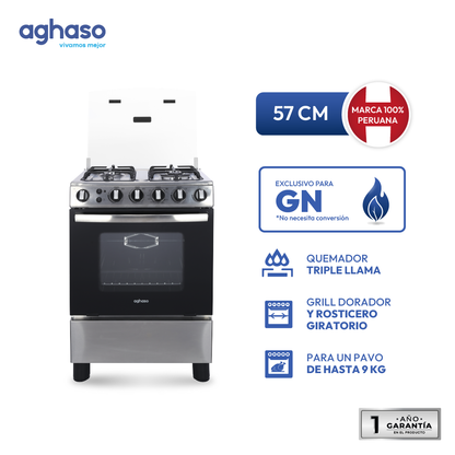 Combo Cocina Premium 4 Hornillas + Lavadora 12kg Silver Aghaso | GNV