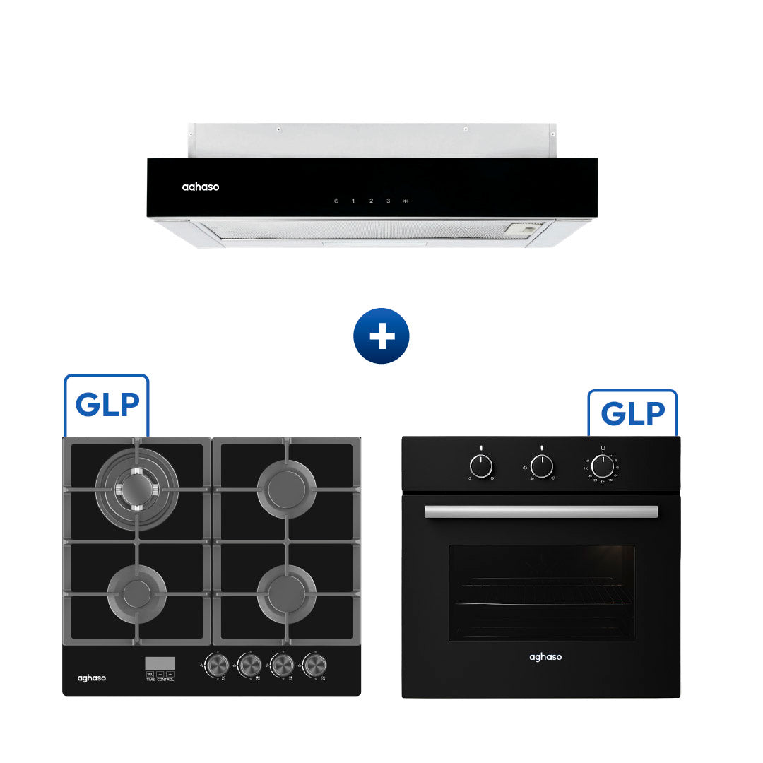 Tricombo Aghaso Premium: Campana Extraíble + Encimera Vidrio + Horno