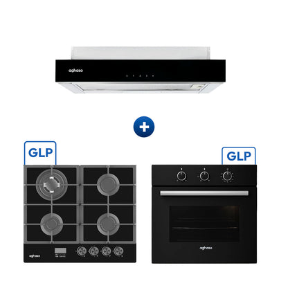 Tricombo Aghaso Premium: Campana Extraíble + Encimera Vidrio + Horno