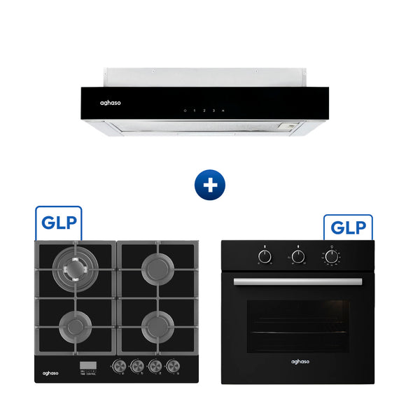 Tricombo Aghaso Premium: Campana Extraíble + Encimera Vidrio + Horno