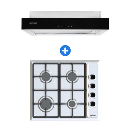COMBO: ENCIMERA AGHASO INOX COMPACTA GLP + CAMPANA EXTRAIBLE PREMIUM 60 CM