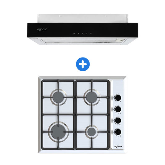 COMBO: ENCIMERA AGHASO INOX COMPACTA GLP + CAMPANA EXTRAIBLE PREMIUM 60 CM
