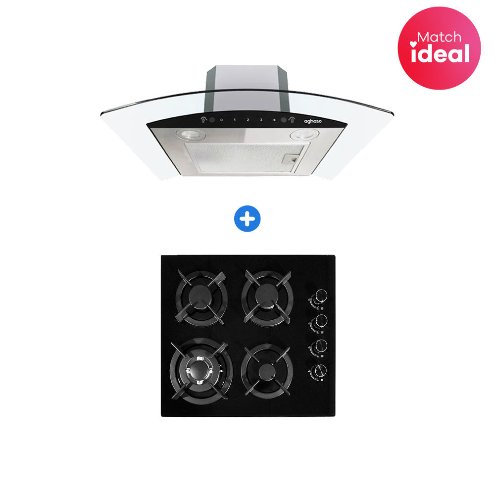 COMBO: ENCIMERA 4 HORNILLA + CAMPANA CHIMENEA TOUCH DE 60 CM