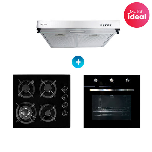 Combo: Encimera 4 hornillas GN + Campana Extractora 60 cm + Horno a gas 4 funciones GN