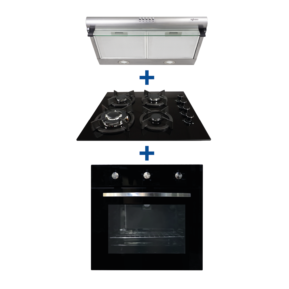 Combo: Encimera 4 hornillas GN + Campana Extractora 60 cm + Horno a gas 7 funciones GN