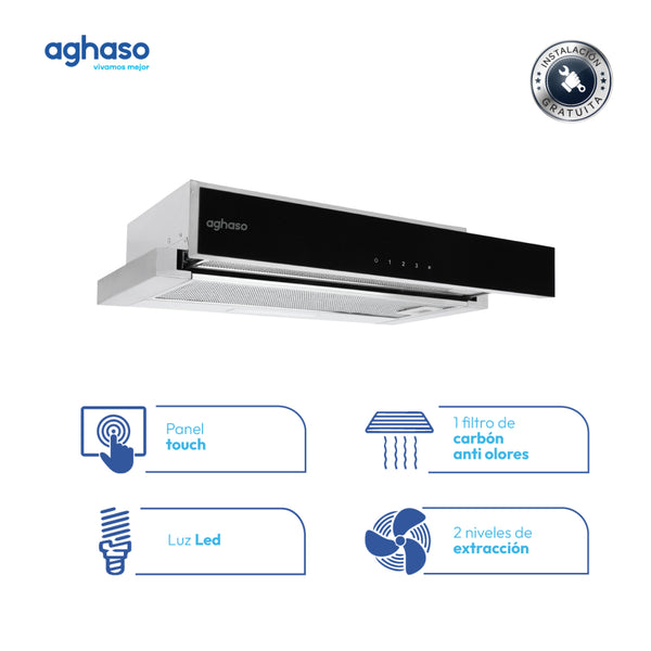 Campana Extractora Aghaso 60cm Extraíble Premium Touch LED