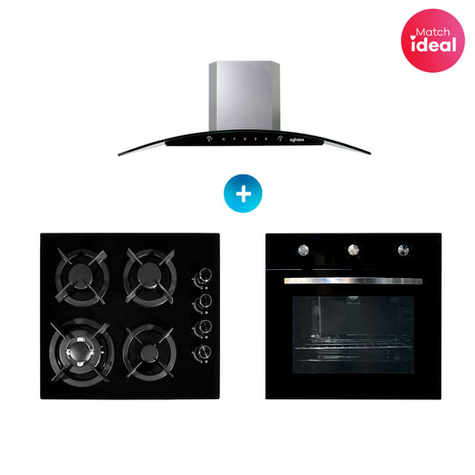 Combo: Encimera 4 hornillas GN + Campana Chimenea 60 cm + Horno a gas 4  funciones GN