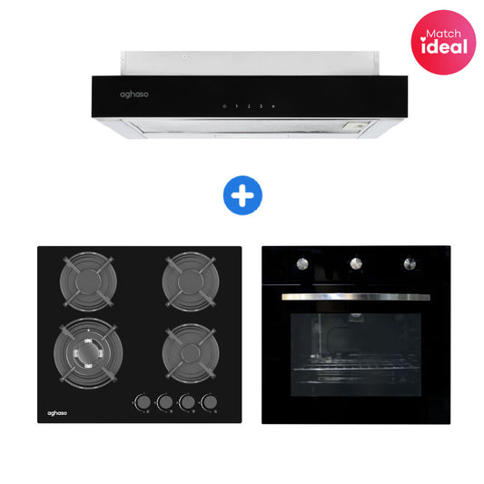 Combo: Encimera Modular  4 hornillas GLP + Campana Extraible Premium Black 60 CM + Horno 4 funciones GLP