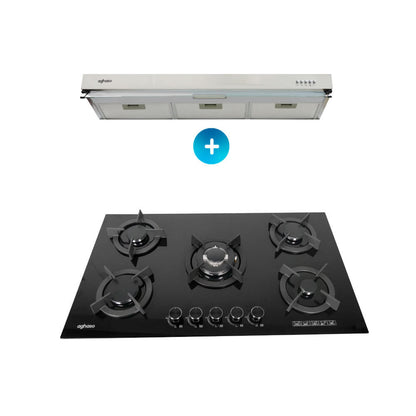COMBO: ENCIMERA AGHASO MESA VIDRIO 90 CM MODULAR GLP + CAMPANA EXTRACTORA 90 CM