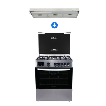 COMBO: COCINA DIGITAL 5 HORNILLAS + CAMPANA AGHASO EXTRACTORA 90 CM
