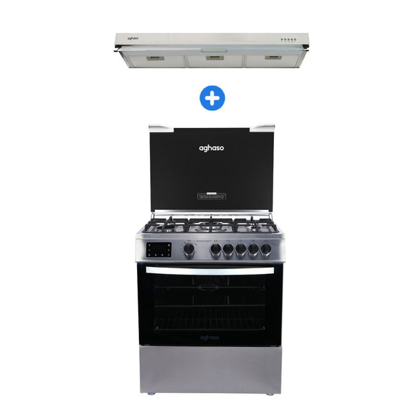 COMBO: COCINA DIGITAL 5 HORNILLAS + CAMPANA AGHASO EXTRACTORA 90 CM