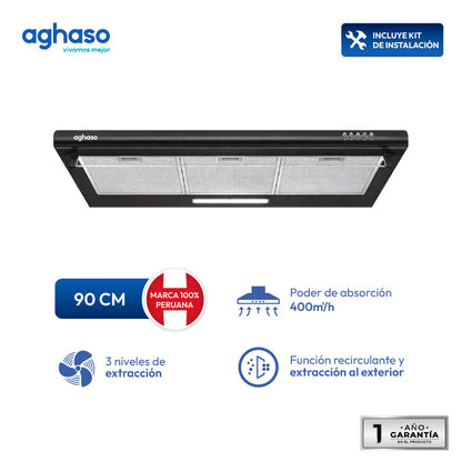 Campana Extractora AGHASO 90 cm Extraíble Black Premium