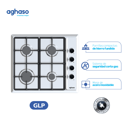 Combo Campana Extractora Inox 60 cm + Encimera Inox Compacta GLP 60 cm Aghaso