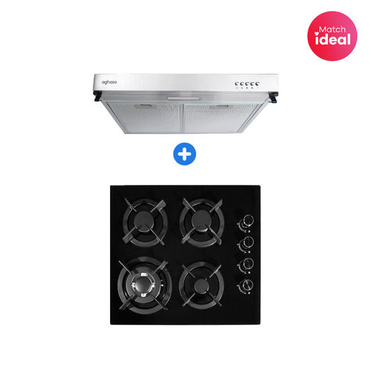 COMBO: ENCIMERA 4 HORNILLA + CAMPANA AGHASO EXTRACTORA 60 CM