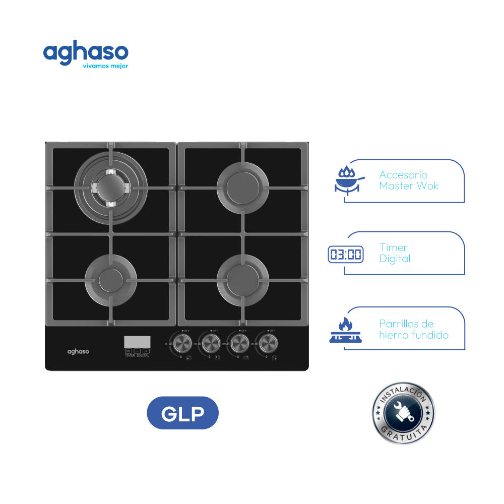 ENCIMERA AGHASO MESA  VIDRIO 60 CM COMPACTA GLP