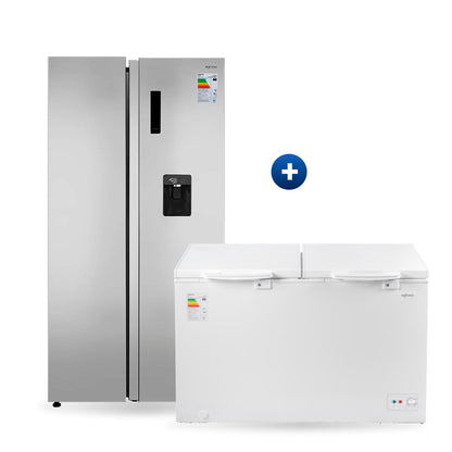 Combo Refrigeradora Side by Side 511L + Congeladora 362L Aghaso