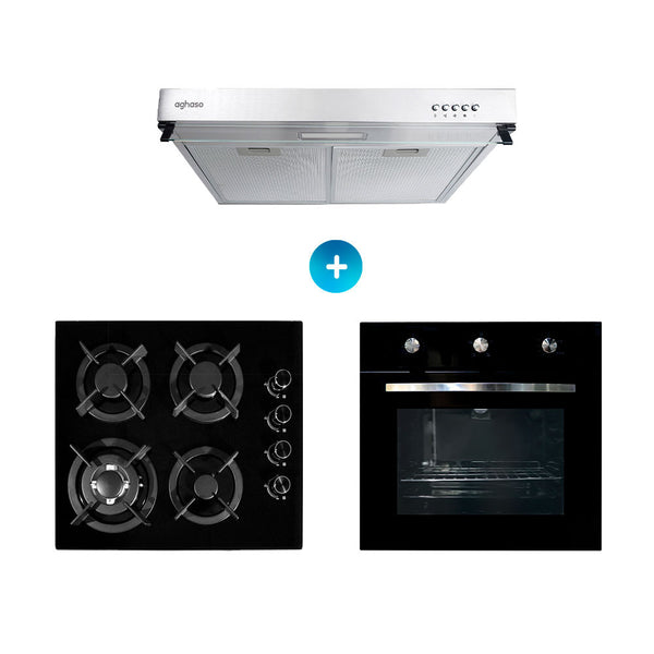 Combo: Encimera 4 hornillas GN + Campana Extractora 60 cm + Horno a gas 4 funciones GN