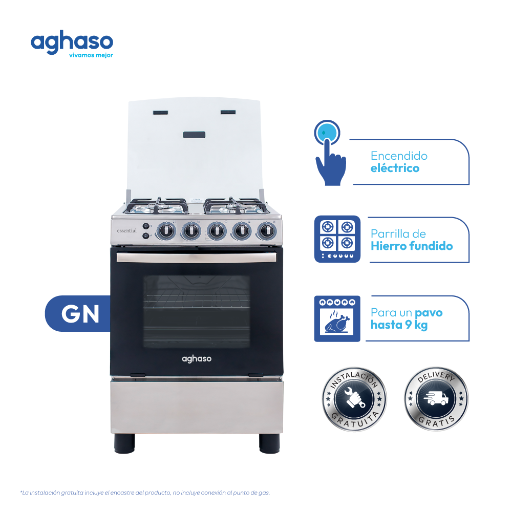 TRICOMBO: COCINA AGHASO 4 HORNILLAS - ESSENCIAL + REFRIGERADORA AGHASO 199L + TV AGHASO 32"