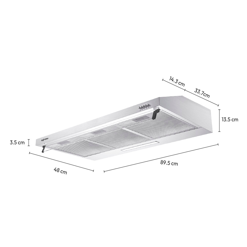 Campana Extractora Aghaso 90 cm Inox | Ideal para departamentos | 450 m³/h