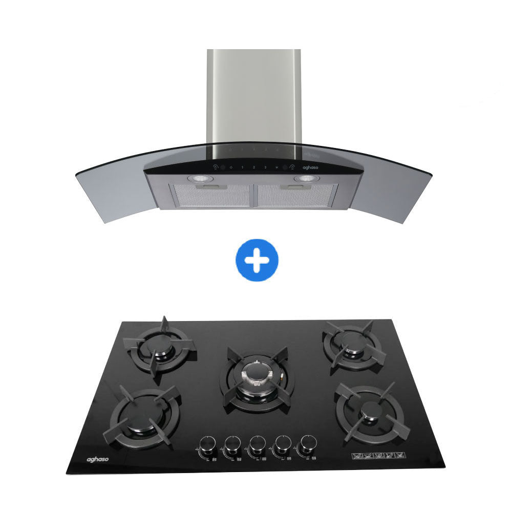 COMBO: ENCIMERA AGHASO MODULAR 90 CM GLP + CAMPANA AGHASO CHIMENEA TOUCH 90 CM