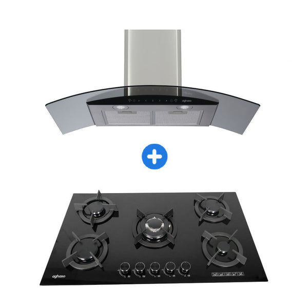 COMBO: ENCIMERA AGHASO MODULAR 90 CM GLP + CAMPANA AGHASO CHIMENEA TOUCH 90 CM