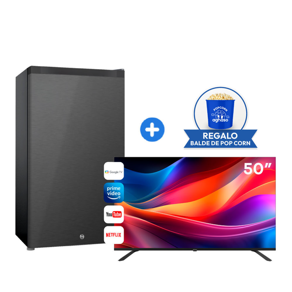 DUO PERFECTO: FRIGOBAR 88L + TV 50" AGHASO 4K SIN BORDE