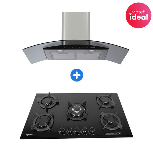 COMBO: ENCIMERA AGHASO MODULAR 90 CM GLP + CAMPANA AGHASO CHIMENEA TOUCH 90 CM