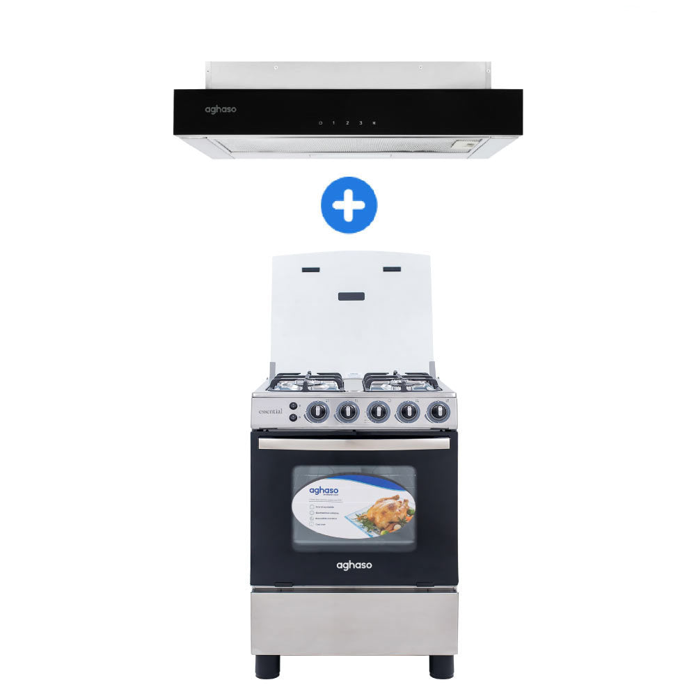 Combo: Cocina ESSENCIAL 4 HORNILLAS GLP + Campana Extraible Premium Black 60 CM