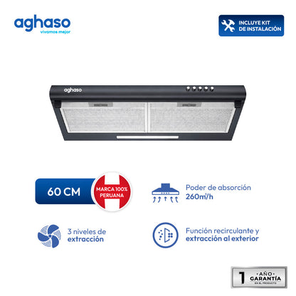 Campana Extractora Aghaso 60cm Extraíble Black Premium