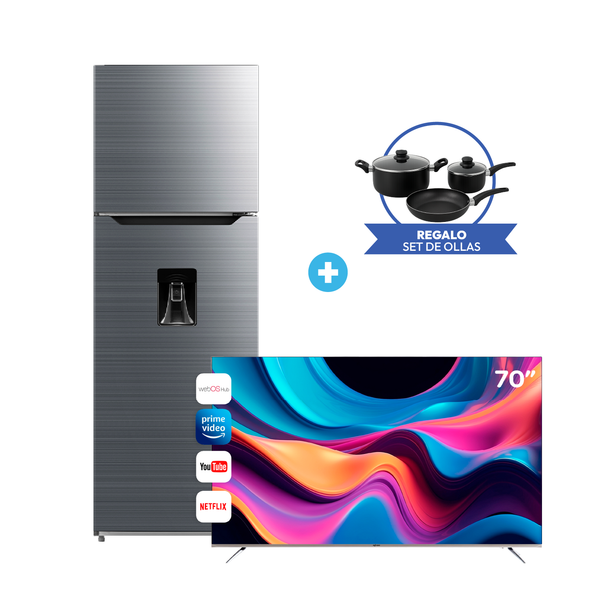 COMBO: REFRIGERADORA 338 L INVERTER + TV 70'' UHD 4K SMART