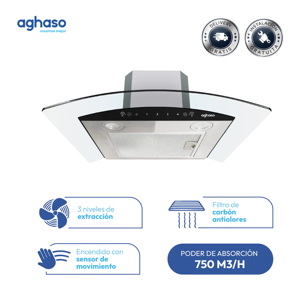 Combo Cocina Premium 4 Hornillas + Campana Chimenea Touch 60 cm Aghaso | Gas Natural