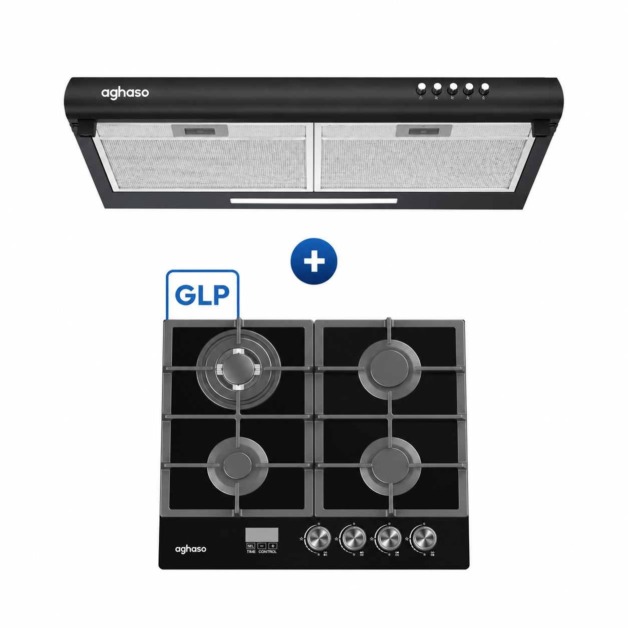 Combo Campana Extractora Black 60 cm + Encimera Compacta GLP 60 cm Aghaso