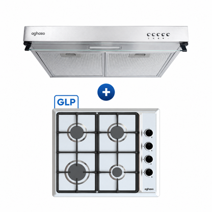 Combo Campana Extractora Inox 60 cm + Encimera Inox Compacta GLP 60 cm Aghaso